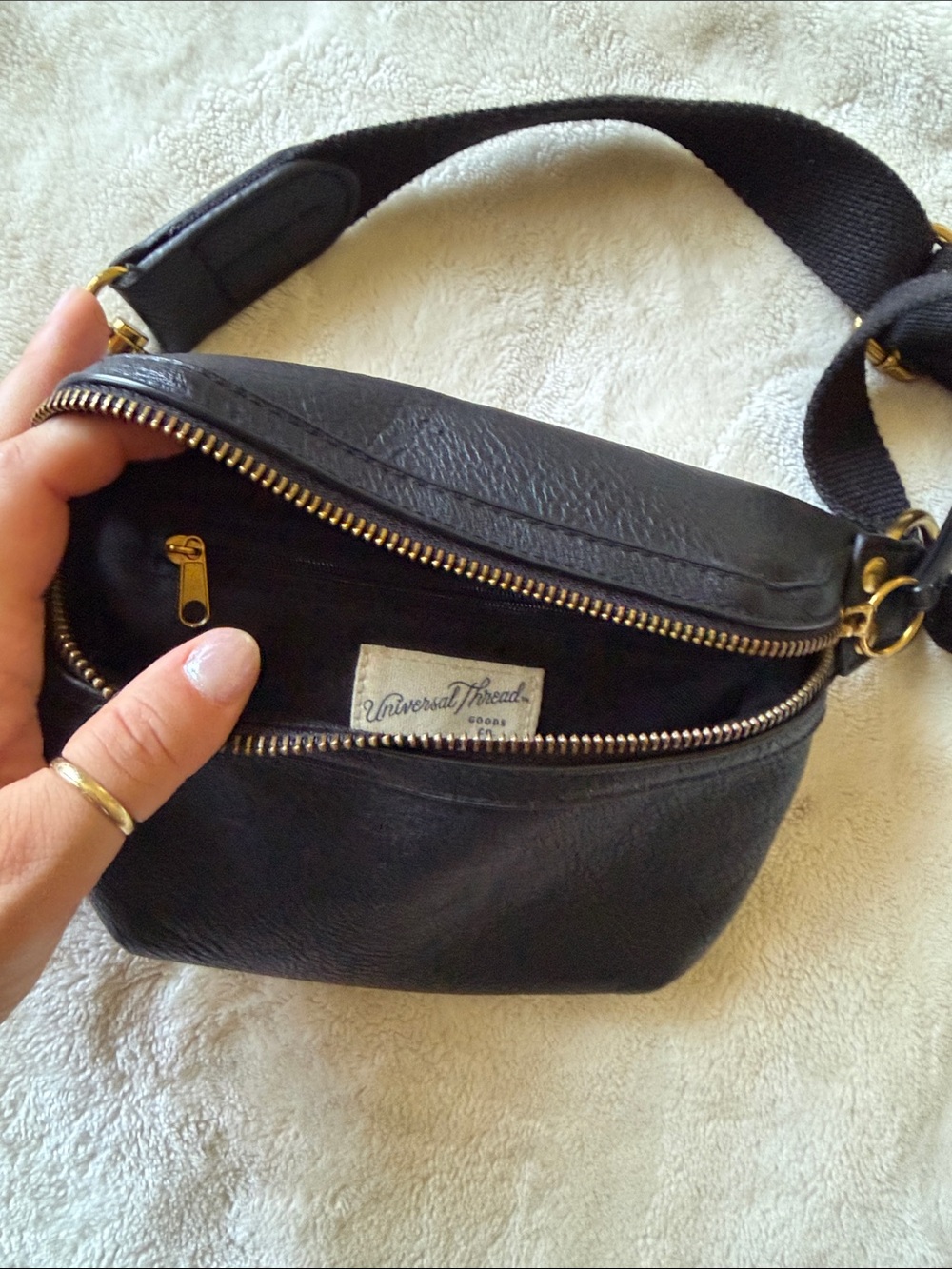 Universal Thread Black Leather Belt Bag with Gold Hardware - Picture 3 of 4